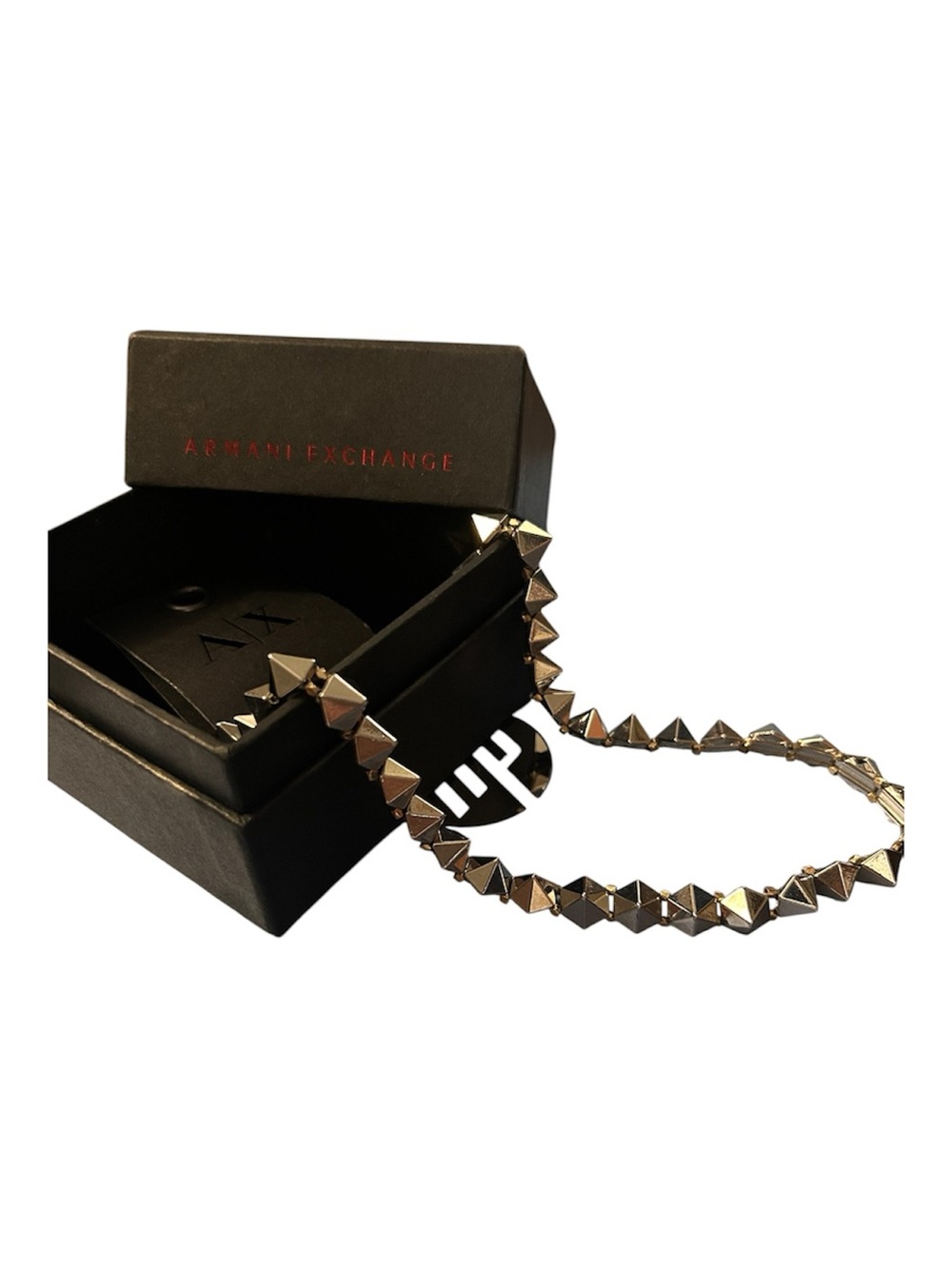 NIB Armani Exchange Gold 6 Sided Pyramid Stud Choker Necklace
